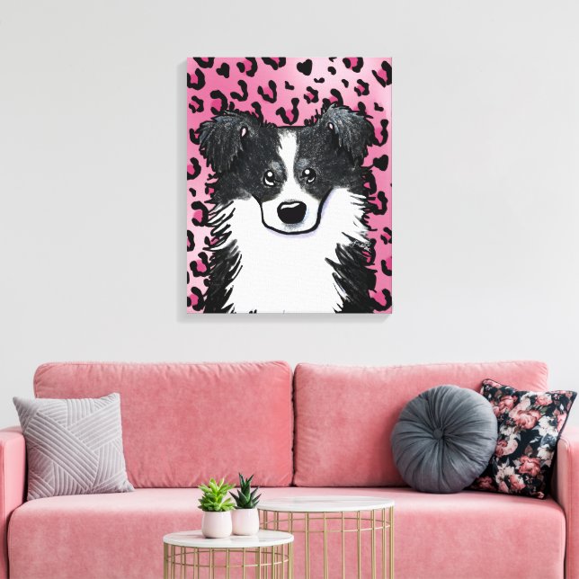 KiniArt Border Collie Pink Leopard Leinwanddruck (Insitu (Wohnzimmer))