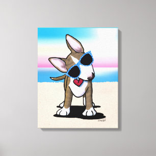 KiniArt Brindle Bull Terrier Dog Beach Leinwand Pr