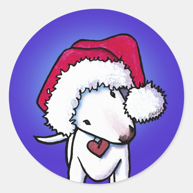 KiniArt Bull Terrier Weihnachtsklassiker Round Sti Runder Aufkleber (Vorderseite)