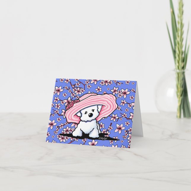 KiniArt Cherry Blossom Bichon Frise Feiertagskarte (Vorderseite)