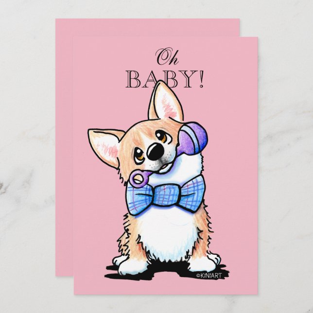 KiniArt Corgi Babydusche Einladungen (Vorne/Hinten)