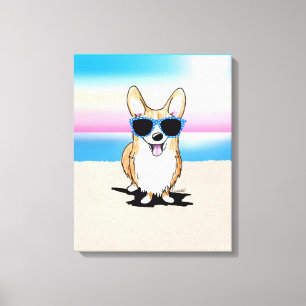KiniArt Corgi Dog Beach Canvas Print Leinwanddruck