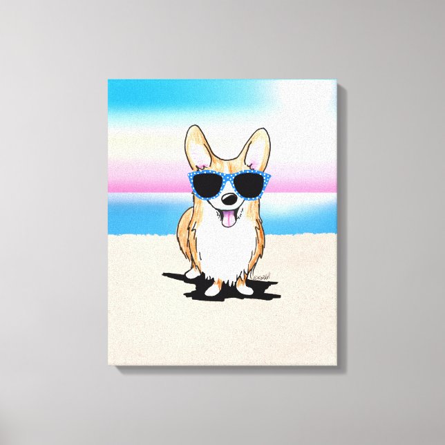 KiniArt Corgi Dog Beach Canvas Print Leinwanddruck (Vorderseite)
