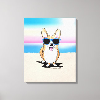 KiniArt Corgi Dog Beach Leinwanddruck