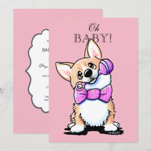 KiniArt Corgi-Rosa-Babyparty-Einladungen Einladung
