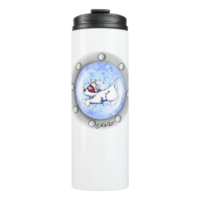KiniArt Diving Westie Porthole Thermosbecher (Vorderseite)