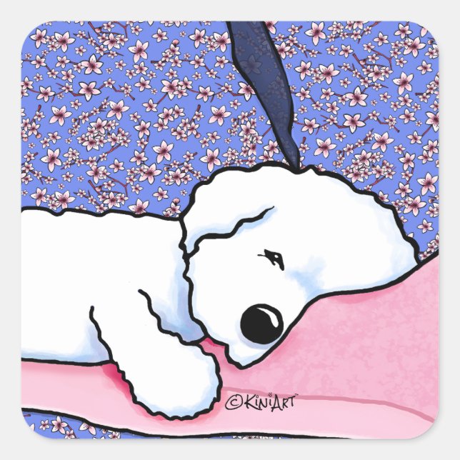 KiniArt Dog Tired Bichon Square Sticker (Vorderseite)