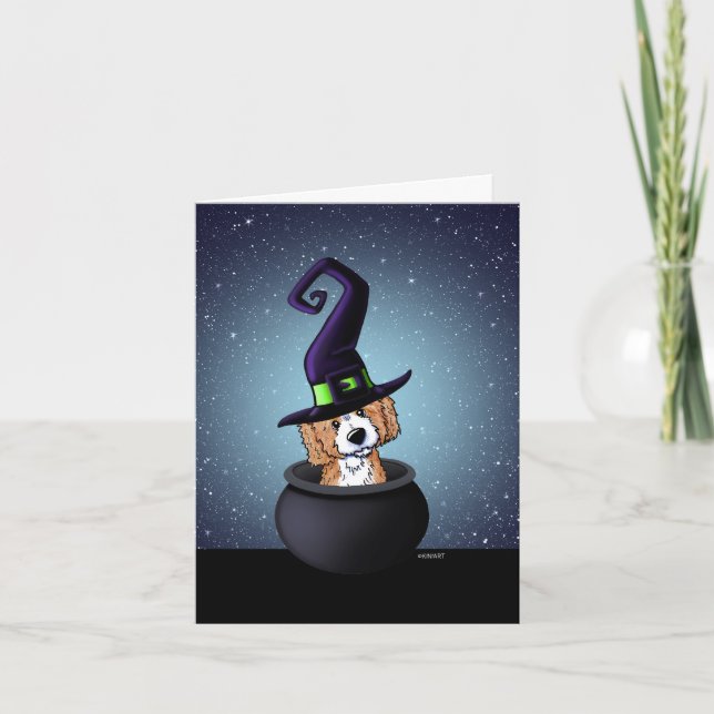 KiniArt Doodle Dog Hexe Halloween Karte (Vorderseite)