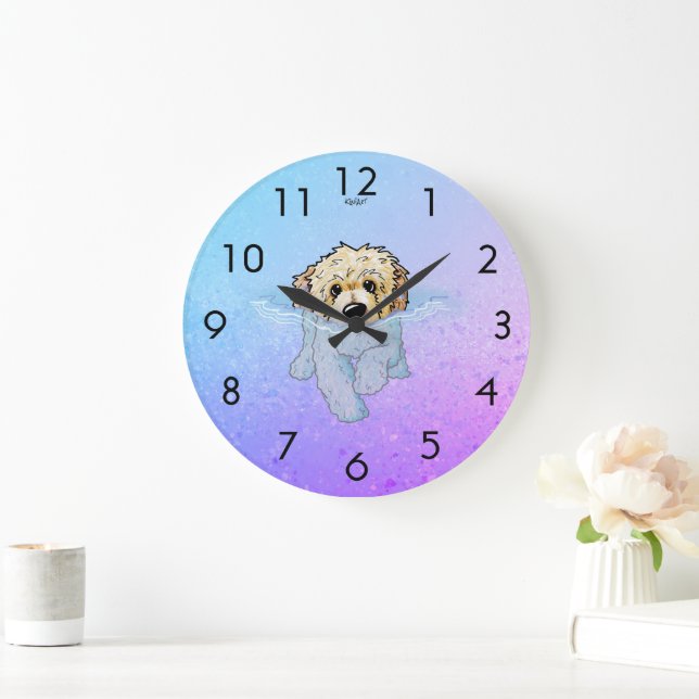 KiniArt DoodleMoji Goldendoodle Große Uhr (Zuhause)