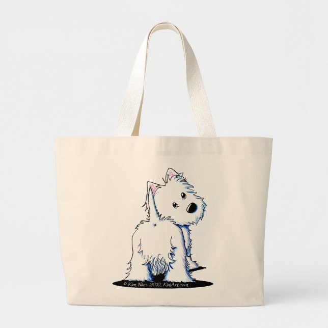 KiniArt Fluffy Hintern Westie Tote Bag Jumbo Stoffbeutel (Vorne)