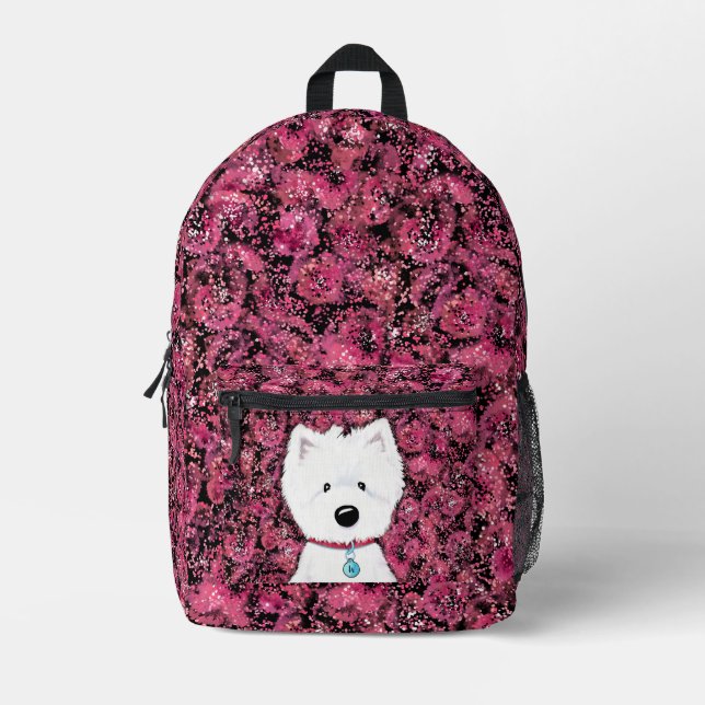 KiniArt Fluffy Westie Blumenbilder Bedruckter Rucksack (Vorderseite)