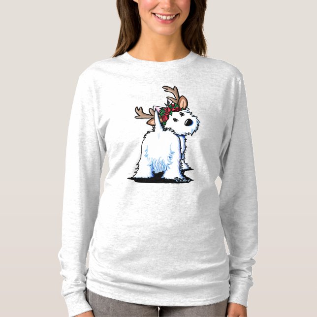KiniArt Fluffybutt Westie Reindeer T - Shirt (Vorderseite)