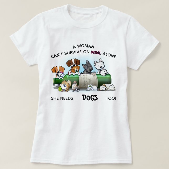 KiniArt Frauen HUNDE und WEIN T-Shirt (Design vorne)