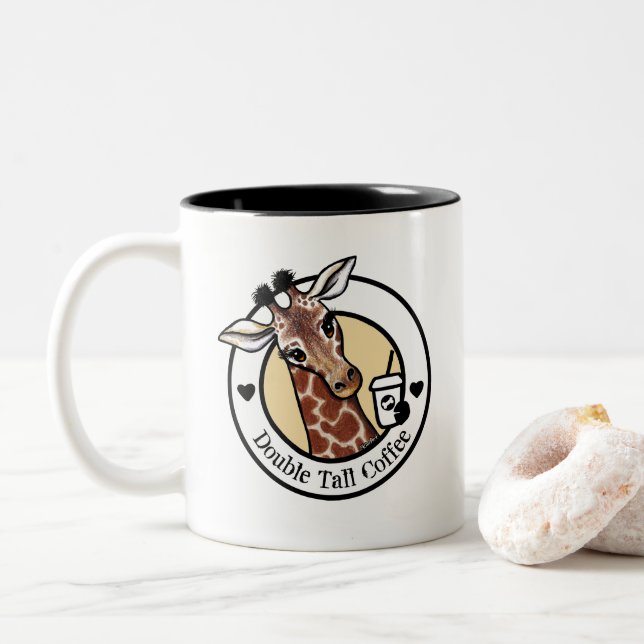 KiniArt Giraffe-Kaffee Zweifarbige Tasse (Mit Donut)