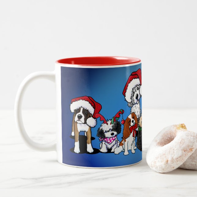 KiniArt Hunde Weihnachts-Tasse Zweifarbige Tasse (Mit Donut)