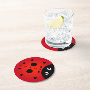 KiniArt Ladybug Runder Pappuntersetzer