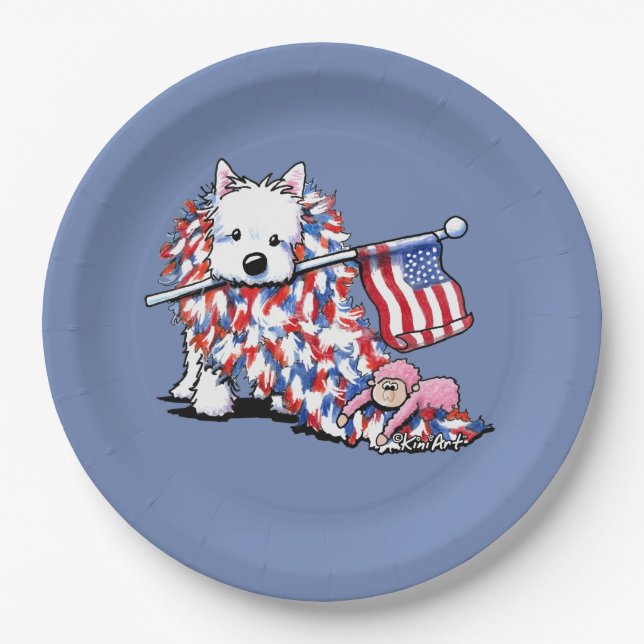 KiniArt Liberty Westie Portrait Pappteller (Vorderseite)