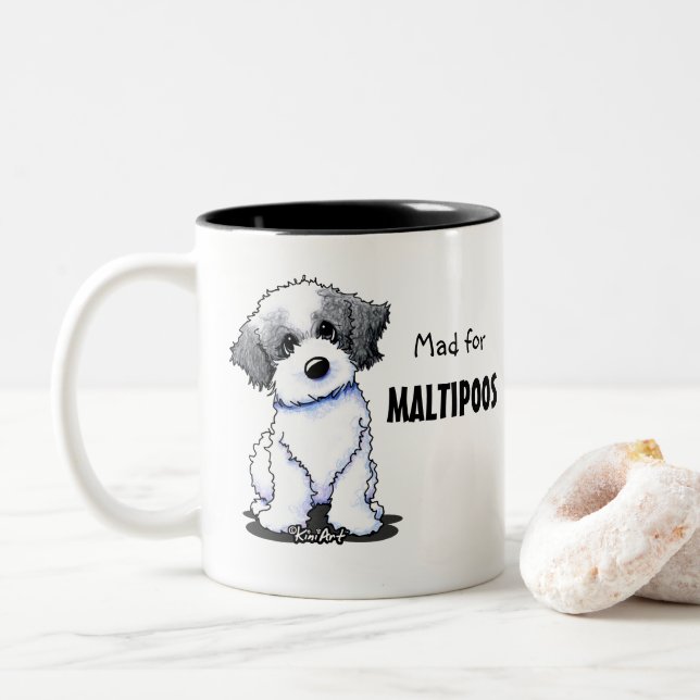 KiniArt Maltipoo Zweifarbige Tasse (Mit Donut)
