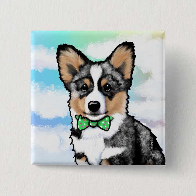 KiniArt Merle Corgi Note Card Button (Vorderseite)