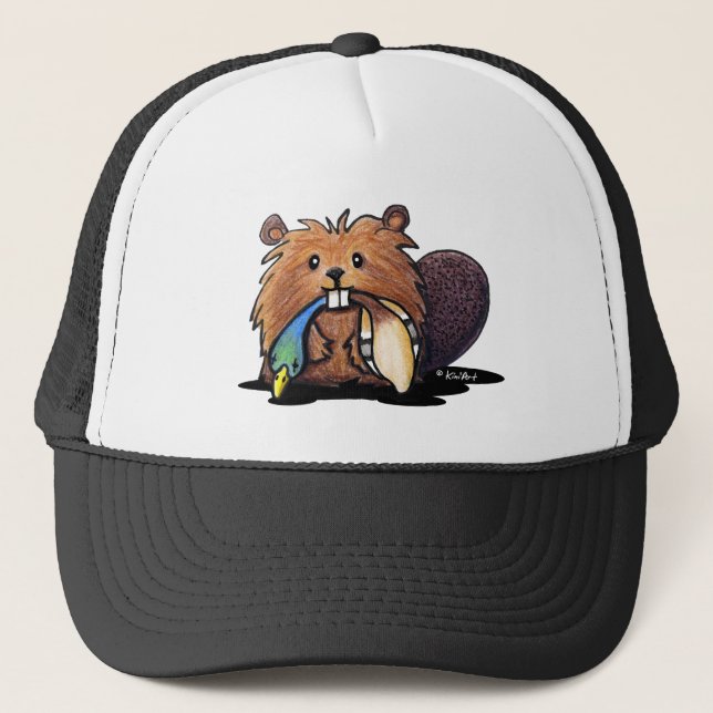 KiniArt Niedlich Beaver Hat Truckerkappe (Vorderseite)