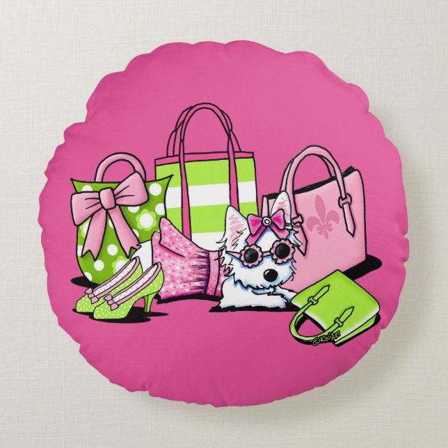 KiniArt Olivia Girlie Things Westie Rundes Kissen (Vorderseite)