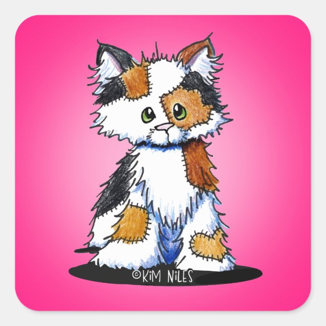 KiniArt Patches Calico Kitten Square Sticker (Vorderseite)