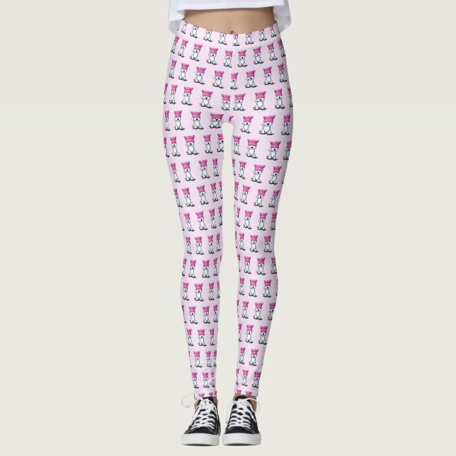 KiniArt Pink Hat Westie Terrier Leggings (Vorderseite)