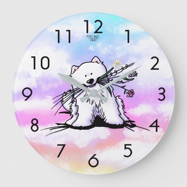 KiniArt Rainbow Bridge Samoyed Große Wanduhr (Vorderseite)