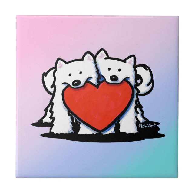 KiniArt Samoyed Heartfelt Duo Fliese (Vorderseite)