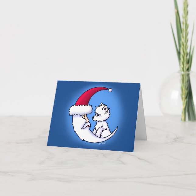 KiniArt Santa Moon Westie Feiertagskarte (Vorderseite)