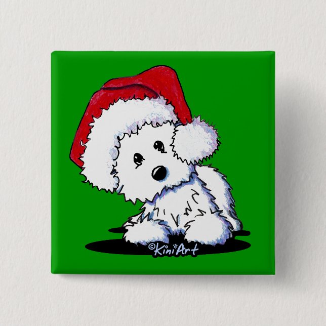 KiniArt Santa Westie Dog Geschenke Button (Vorderseite)