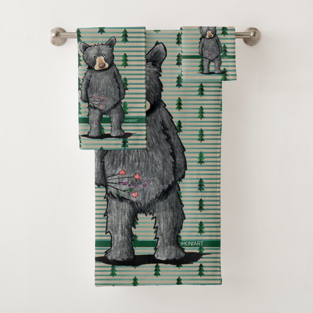 KiniArt Schwarzer Bär und Bäume Badhandtuch Set (Insitu)