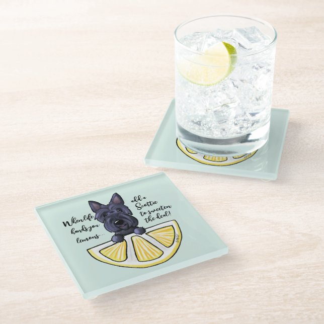 KiniArt Scottie Life Lemons Glasuntersetzer (Schrägansicht)