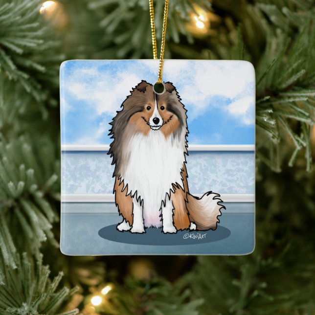 KiniArt Sheltie Square Wall Clock Keramikornament (Baum)