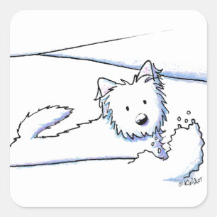 KiniArt Snow Plow Westie Quadratischer Aufkleber
