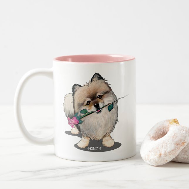 KiniArt Spitz Walter Portrait Zweifarbige Tasse (Mit Donut)