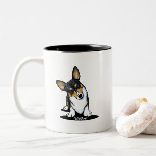 KiniArt Tri Curious Corgi Zweifarbige Tasse