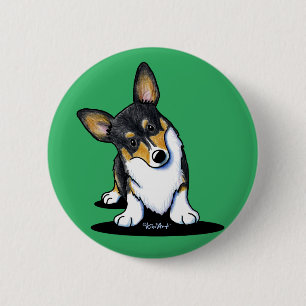 KiniArt Tri Neugieriger Corgi Button