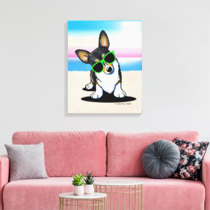 KiniArt Tricolor Corgi Dog Beach Canvas Print Leinwanddruck
