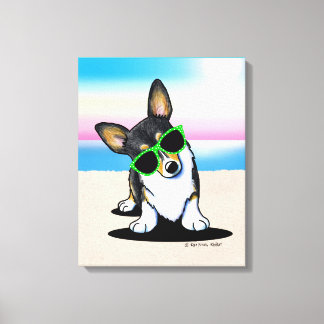 KiniArt Tricolor Corgi Dog Beach Leinwanddruck