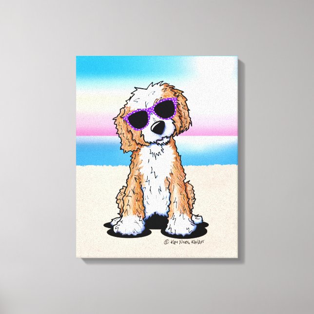 KiniArt Tuxedo Doodle Dog Beach Leinwanddruck (Vorderseite)