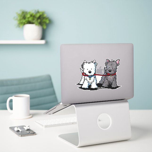 KiniArt Walking Terrier Duo Vinyl Sticker (Laptop auf Schreibtisch)