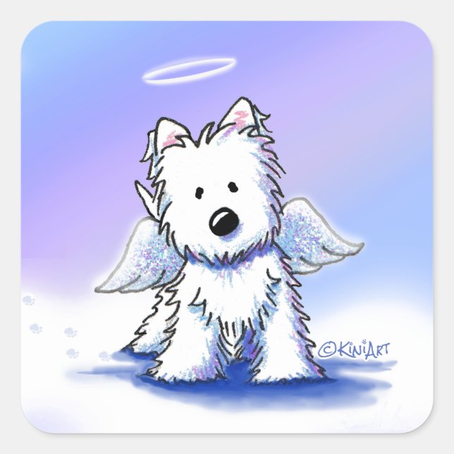 KiniArt Westie Angel Quadratischer Aufkleber (Vorderseite)