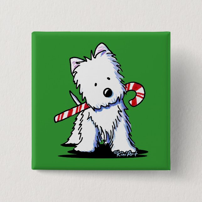 KiniArt Westie Candy Cane Süsse Button (Vorderseite)