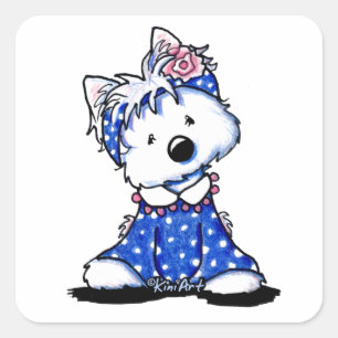 KiniArt Westie Darling in Dots Quadratischer Aufkleber