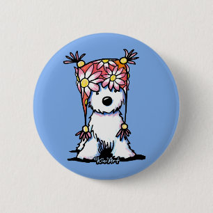 KiniArt Westie Floral Hat T - Shirt Button
