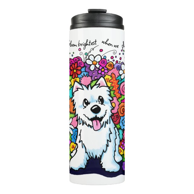 KiniArt Westie Fröhlicher Garten Thermosbecher (Vorderseite)