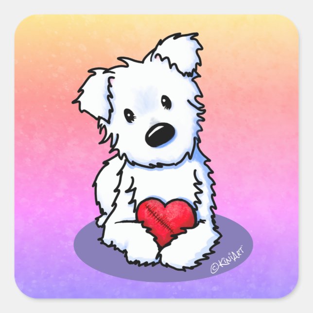 KiniArt Westie Heart Quadratischer Aufkleber (Vorderseite)