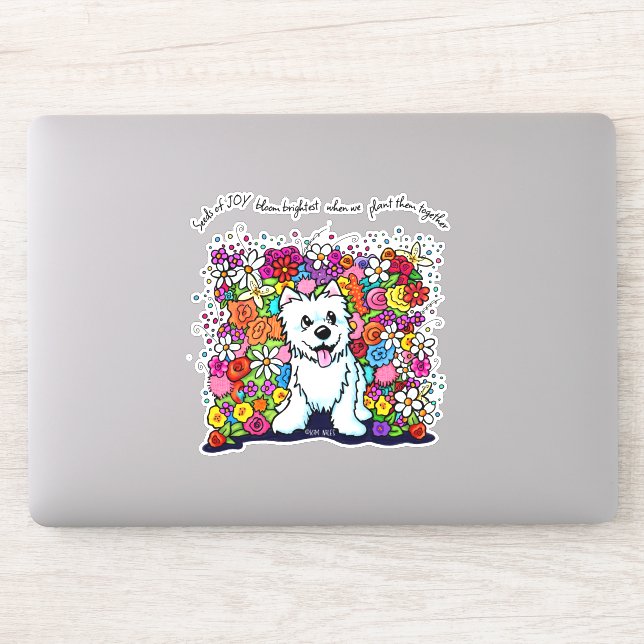 KiniArt Westie Joyful Garden Aufkleber (Computer)