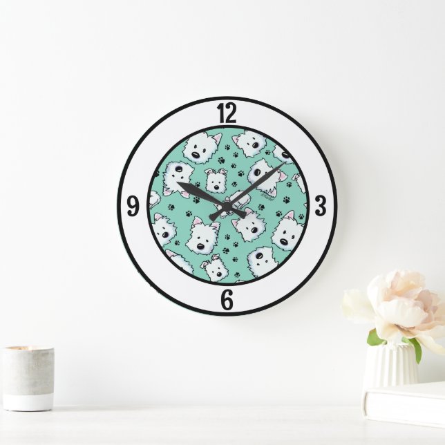 KiniArt Westie Lover Large Clock Große Wanduhr (Zuhause)